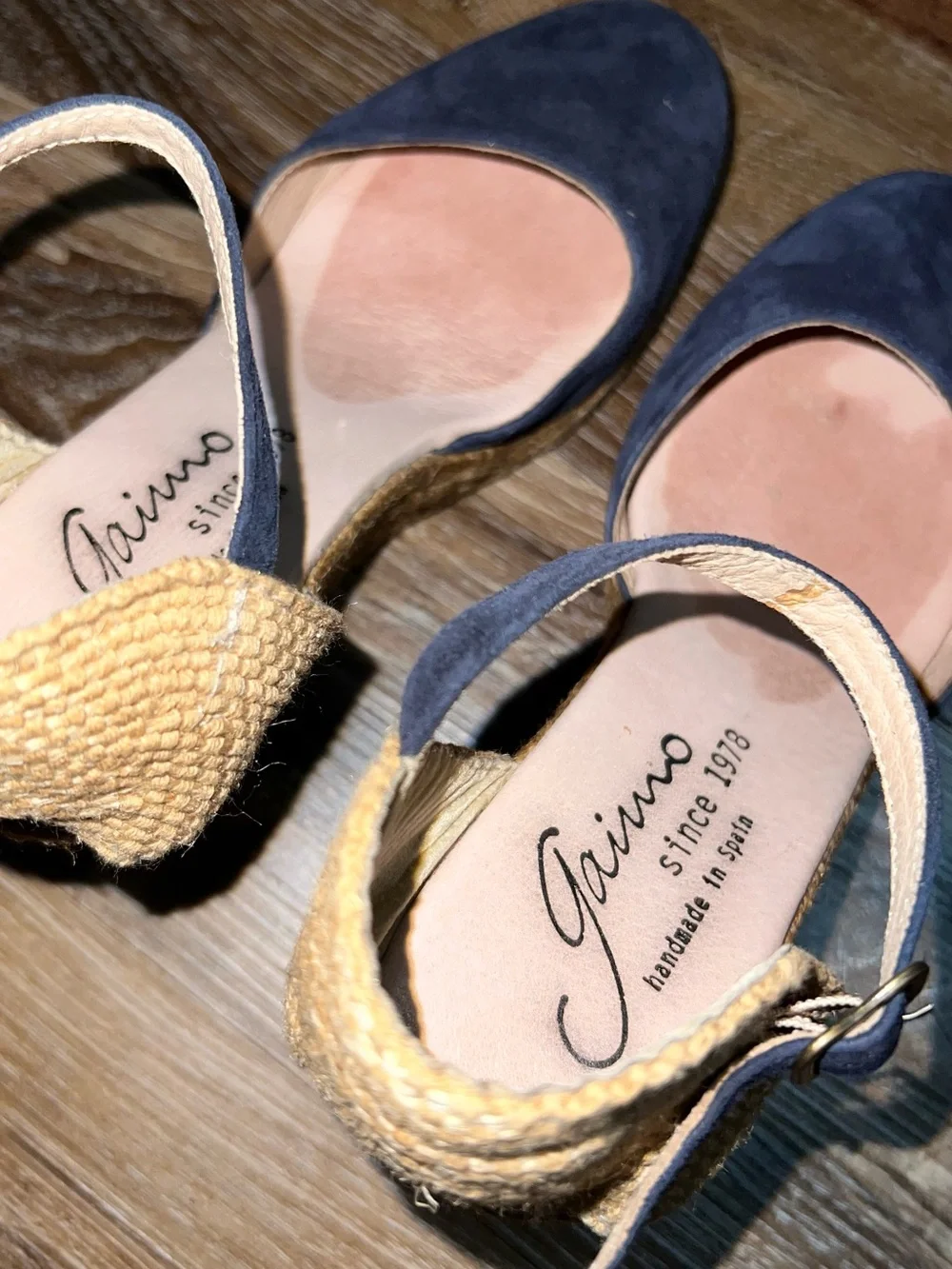 Gaimo Navy Blue Suede Espadrille Ankle Strap Wedge Sandals, Size 7.5